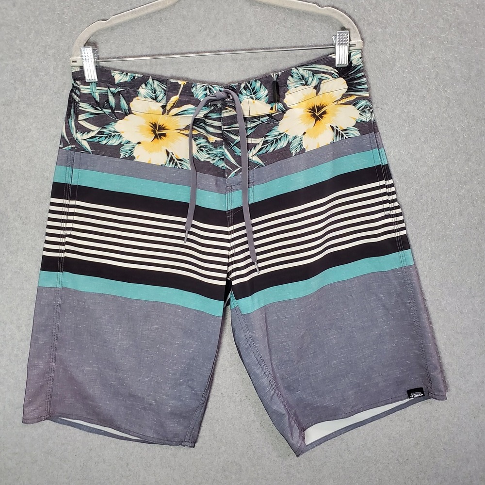 Palmwave Men Swimwear 34‎ Gray Floral Board Shorts Surf